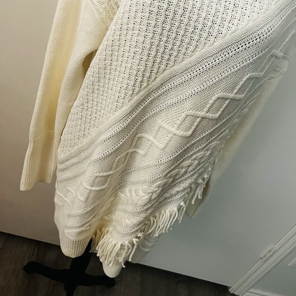 Chico's Ecru Cable Knit Fringe Turtleneck Tunic Sweater | Cozy Luxe Winter Layer - Picture 8 of 10